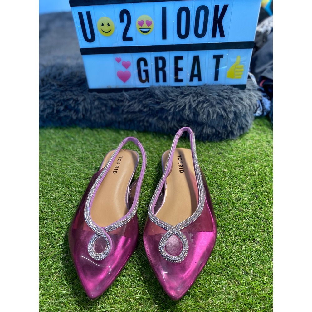 Torrid Pink Rhinestone Slingback‎ Pointed Toe Flats Women's Shoes